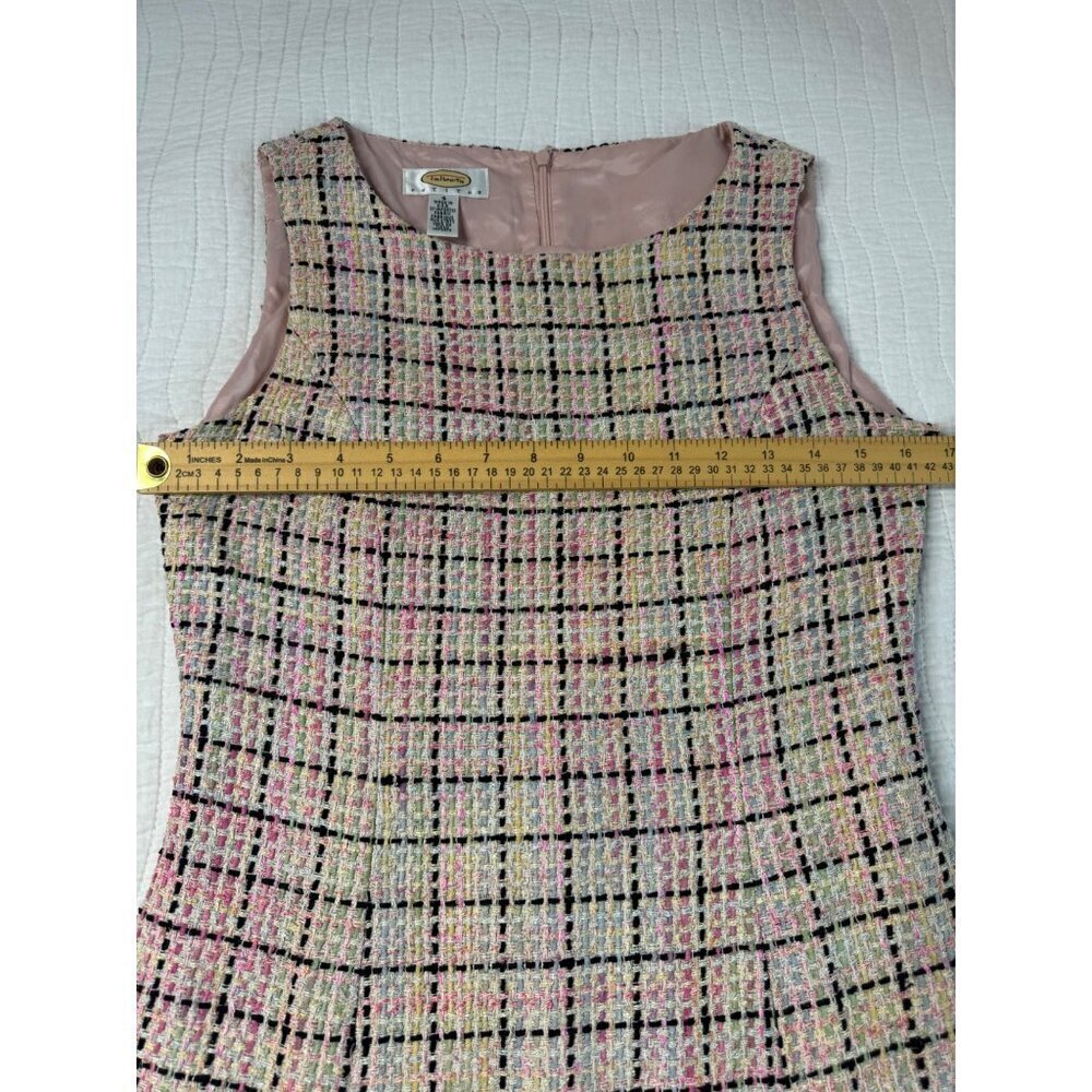 Talbots Silk Sleeveless Classic Tweed Shift Dress SZ 4 60s Pink Black Check USA - Picture 10 of 11